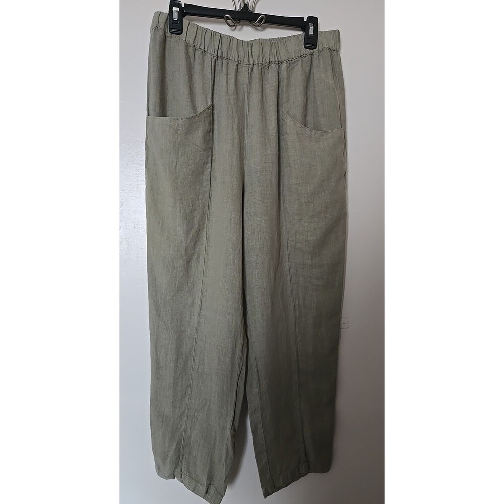 NWOT MATE the Label Women's Willow 100% Linen Pants in Green Sage Sz L Lagenlook